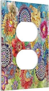 Tropical Paisley Boho Floral 1 Gang Outlet Plate Decorative Single Duplex Wall Plate Covers Botanical Mandala Colorful Flower Unique Electrical Receptacle Light Switch Cover Faceplate Switchplate