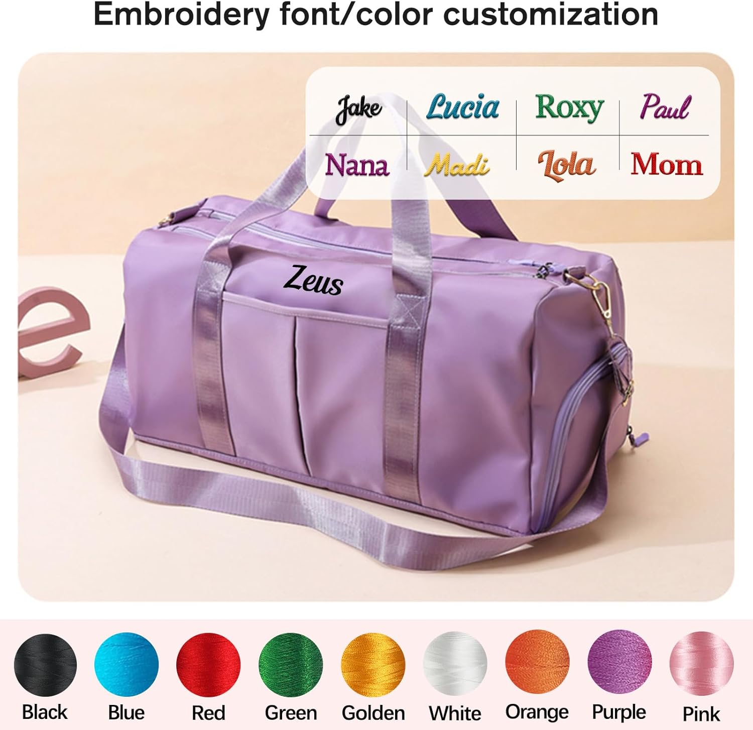 Personalized Gym Bag for Women & Men - Custom Embroidered Duffel Bag with Wet/Dry Pockets, Shoe Compartment & Waterproof Canvas - Ideal for Travel, Sports, Workout, Bridesmaid Gifts & Camping