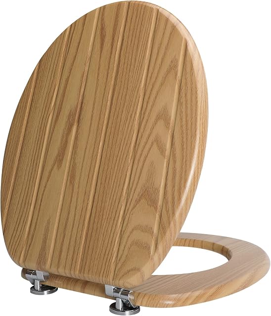 Angel Shield Standard Antibacterial Wooden Toilet Seat Cover Wood Toliet Seat Alloy Hinges Striped Oak