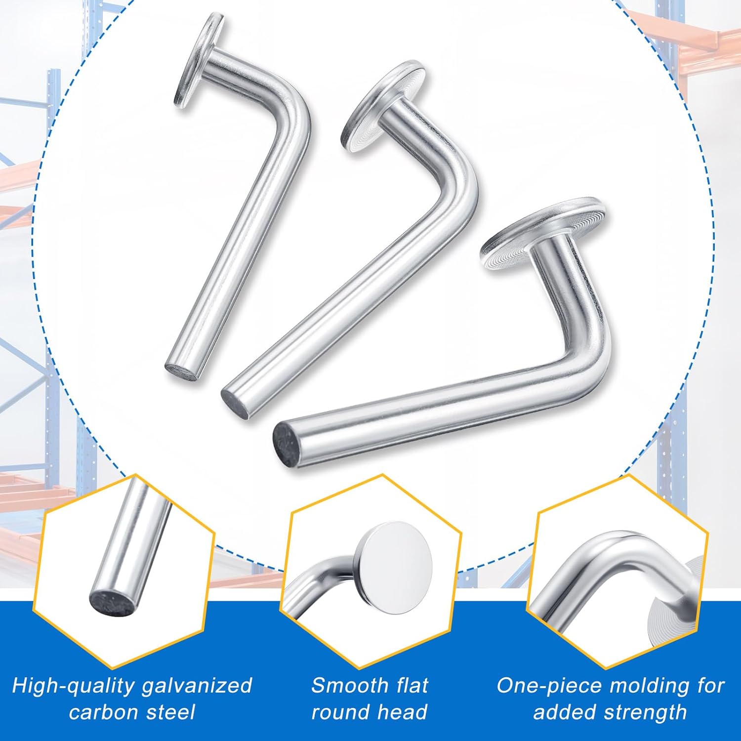 Zonon 100 Pcs Universal Pallet Rack Drop Pins, L Shaped Flat Head Safety Bolts, Heavy Duty Carbon Steel Shelf Pins for Warehouse, Storage and Shelving Systems (M8 x 57mm)