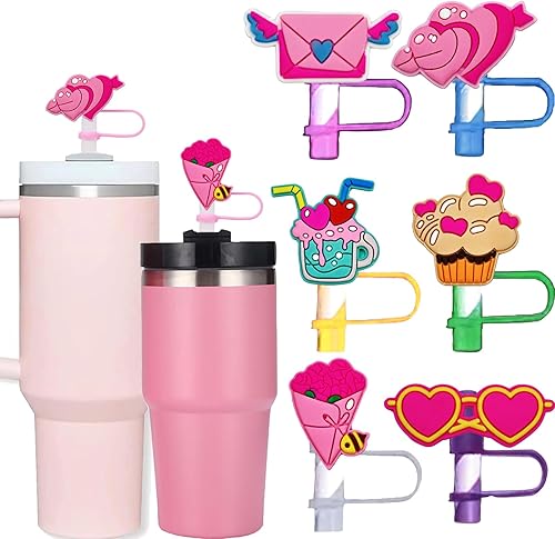 Stanley - Funda para popote de 0.394 pulgadas, 6 piezas de bonitas puntas de silicona reutilizables, de grado alimenticio, con forma de corazón,