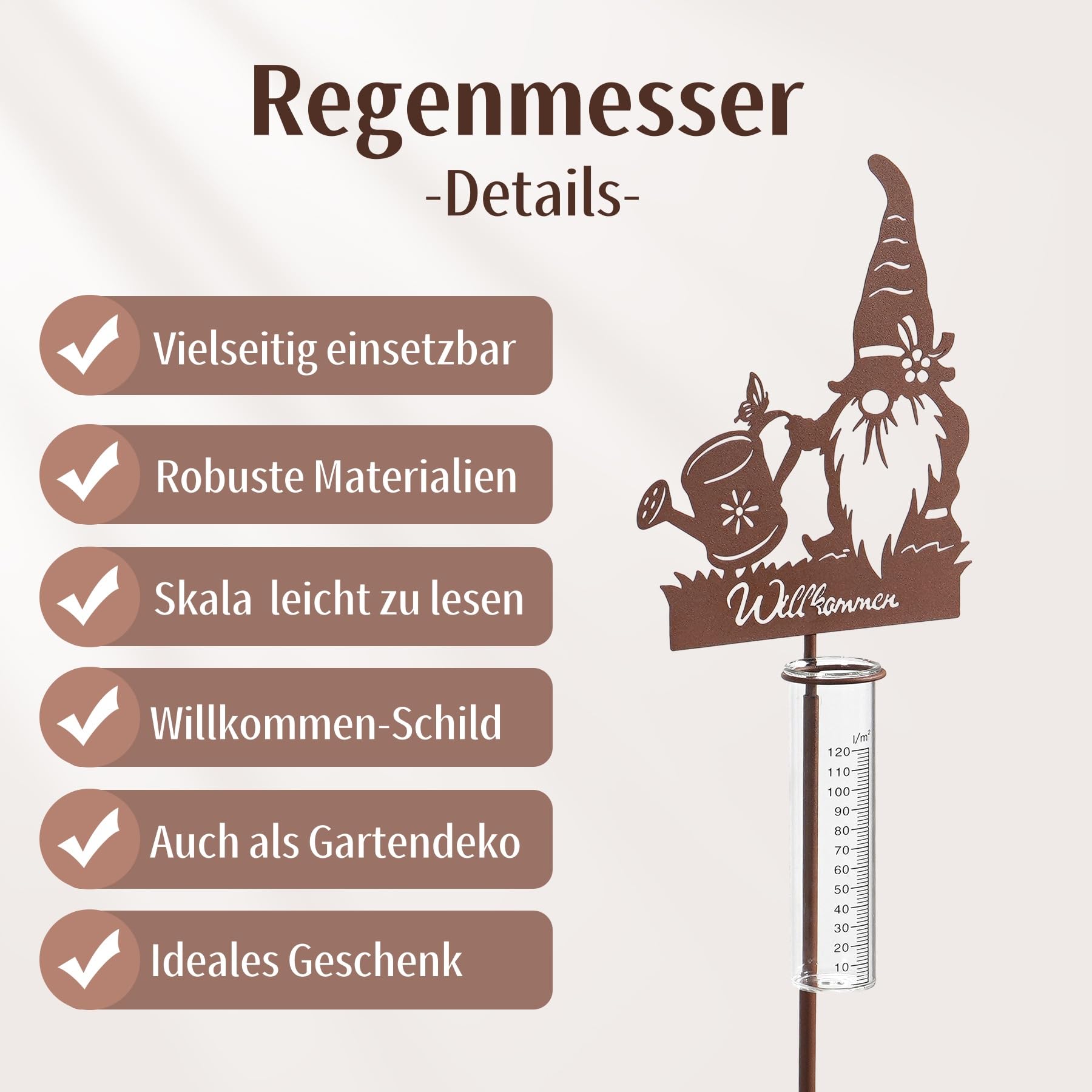 näve Ledsolarlamp Elaia Regenwatermeter, accu/batterij, materiaal: ijzer, glas, kunststof (1