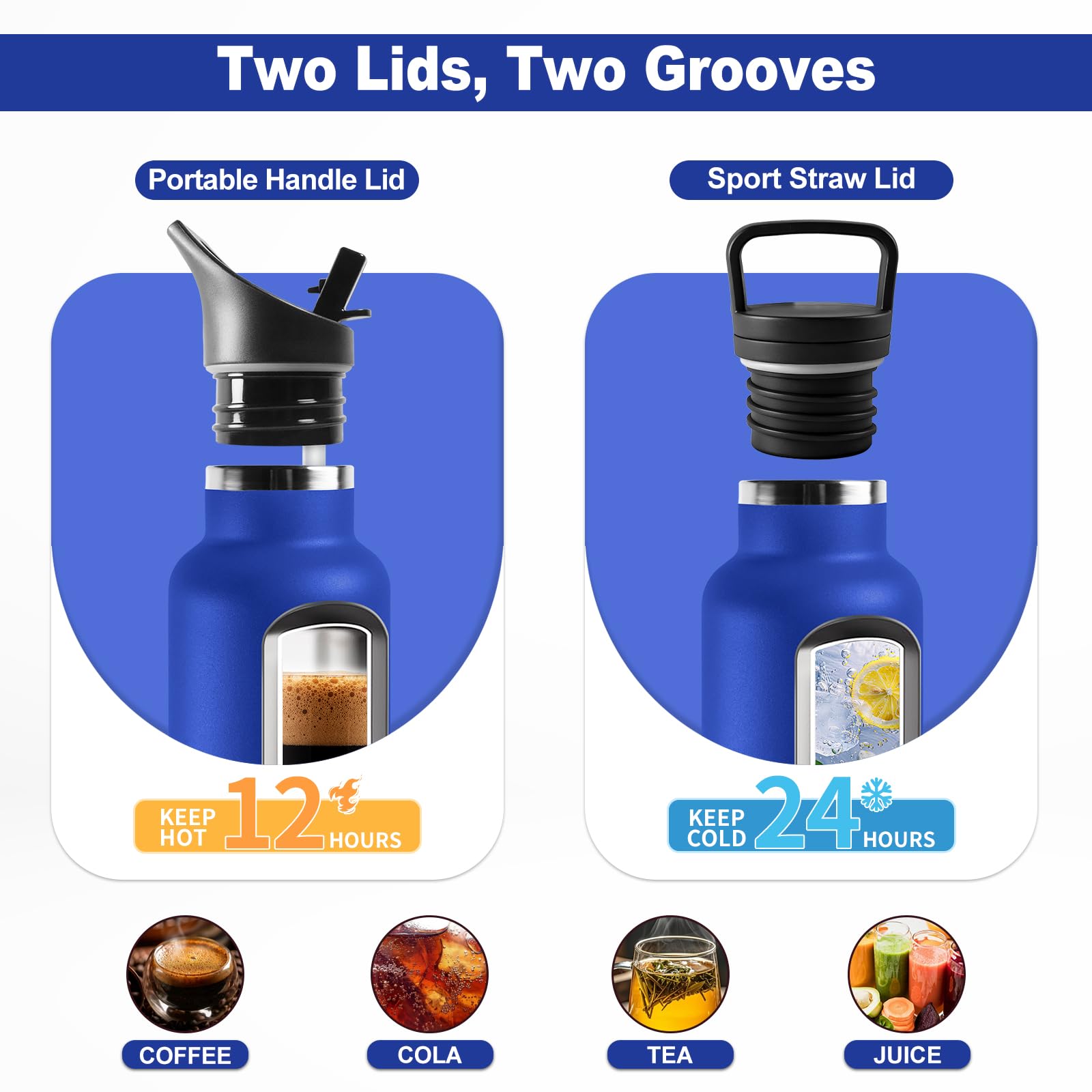 Borraccia Acciaio Inox 500ml, Bottiglia Acqua con Cannuccia, Riutilizzabile, senza BPA, a prova di perdite, Termos per Scuola, Campeggio