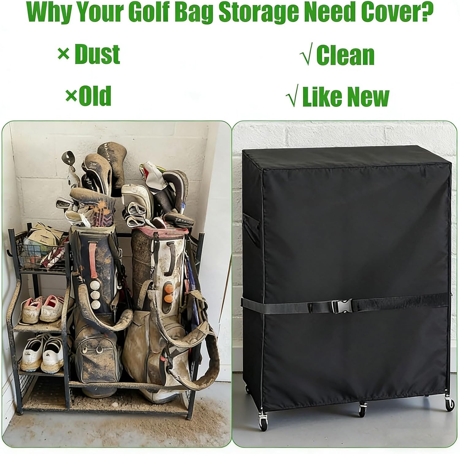 Golf Bag Protective Cover with Drawstring Bottom and Zippers Oxford Fabric Texture for Indoor and Outdoor Use Storage Stand Cover