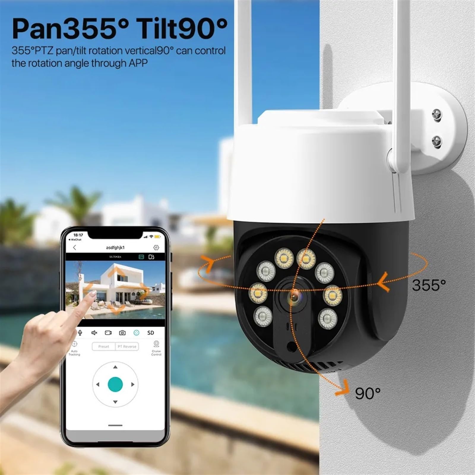 Telecamera Wifi Esterno, Telecamera IP PTZ da 8MP Telecamera PTZ 4K H.265 Telecamera di videosorveglianza for rilevamento umano AI esterno Telecamera CCTV di sicurezza da 4MP ,Sicurezza, Antifurto(WIF