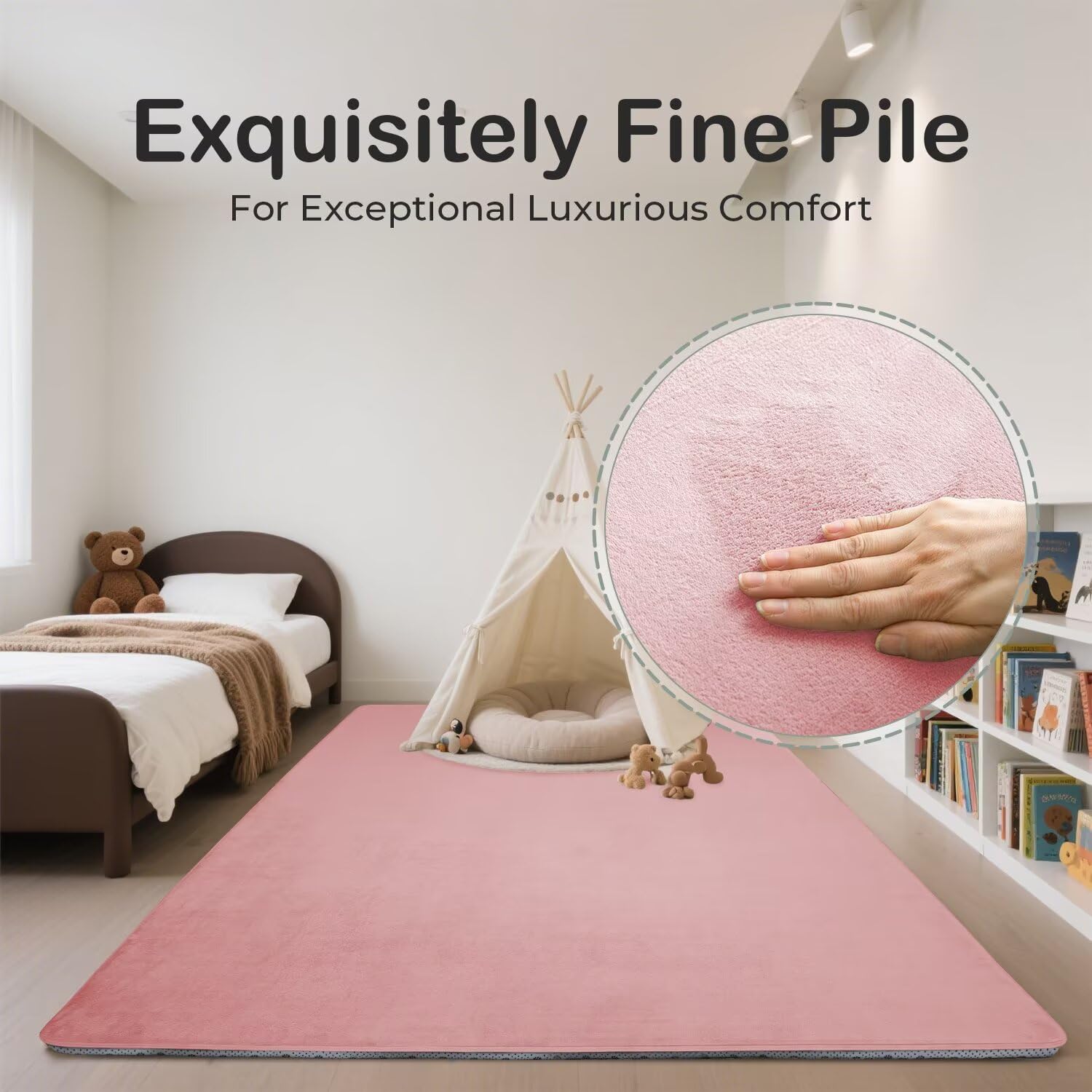 Krabbelmatte Baby, 3CM Dicker Spielmatte Baby (Rosa, 160x160CM) | Luxuriöser Komfort, Langlebigkeit, Haarabweisendes Enges Geflecht, Rutschfeste Unterseite, Weich Babyteppich für Schlafzimmer