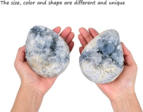 Miniatura 9 de AMOYSTONE Huevo de celestita azul natural crudo mineral curativo en racimo de geoda irregular grande 5-55 pulgadas