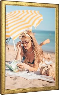 Wood 24x30 Frame Gold, Ornate Natural 30x24in Poster Picture Frame, Modern Golden 24 x 30inch Gallery Wall Photo Frame with HD Plexiglass, Horizontal Vertical Wall Mounting Display 1pcs