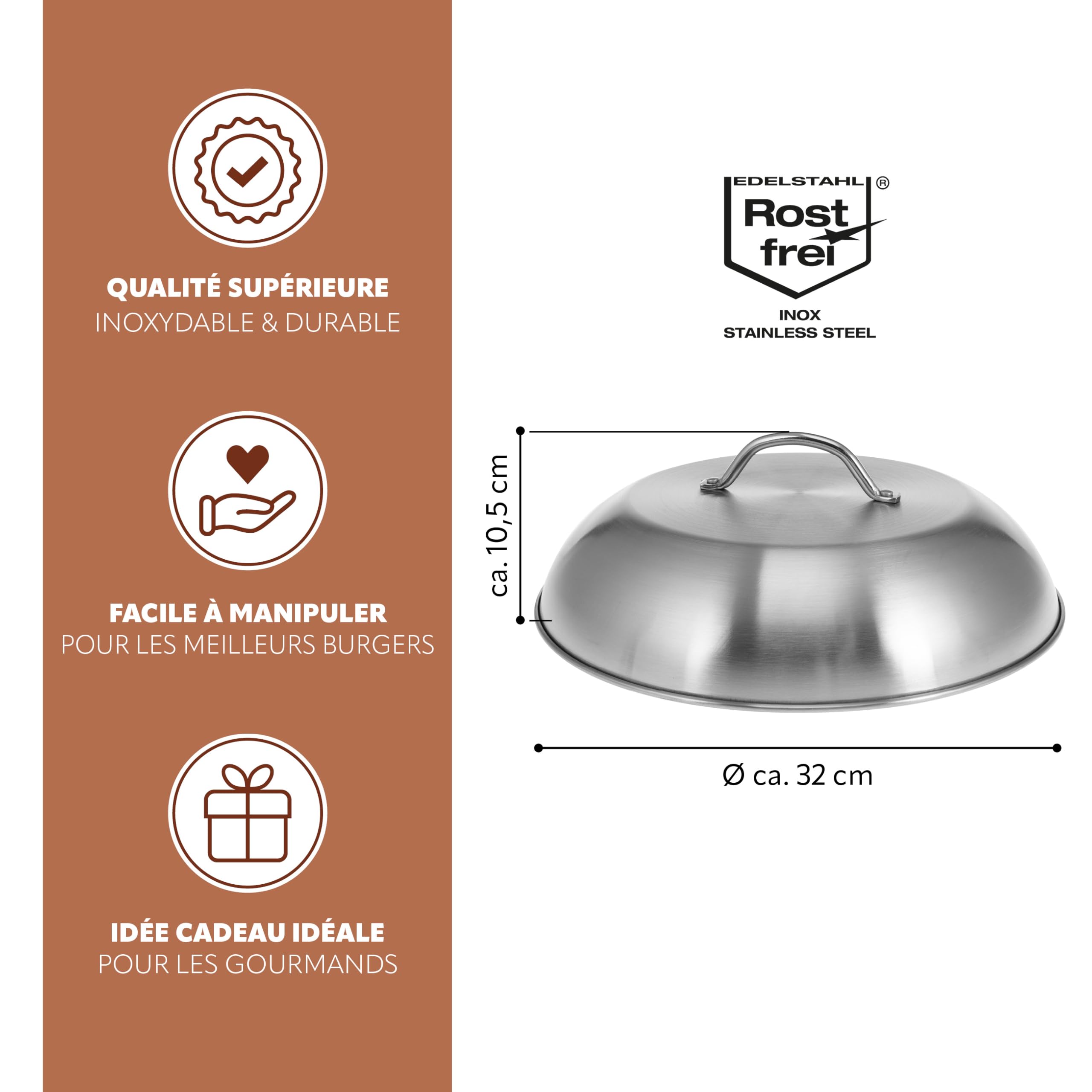 Bremermann Couvercle à hamburger 32 cm // Housse de barbecue cloche à fusion pour hamburger // En acier inoxydable