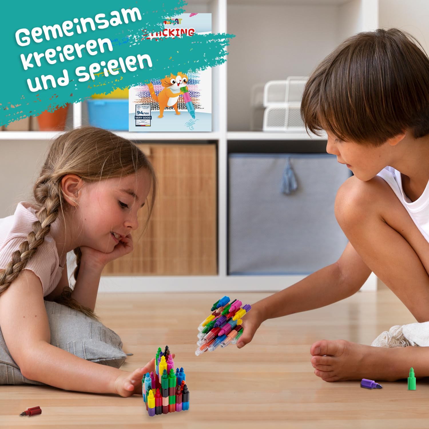 Magicat Ceras Apilables – 15 Lápices De Colores Con 12 Tonos + 5 Capuchones, Regalo Creativo Para Niños