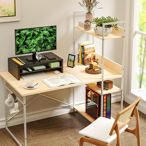 Miniatura 4 de Simple Trending Soporte elevador para monitor de 2 niveles, soporte organizador de escritorio de madera con almohadilla de silicona para laptop,
