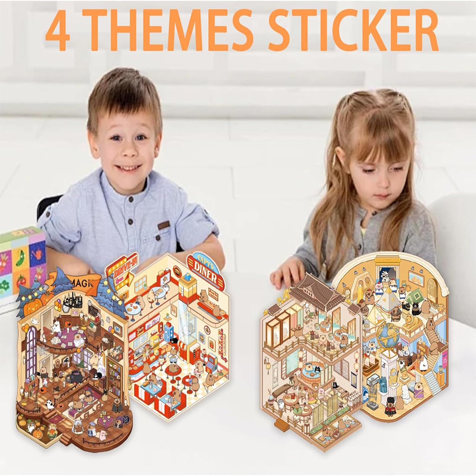 4 PCS 3D Sticker Scene, Sticker Therapy, Sticker Therapy Store, Cartoon Miniature House Landscaping Stickers - Image 4
