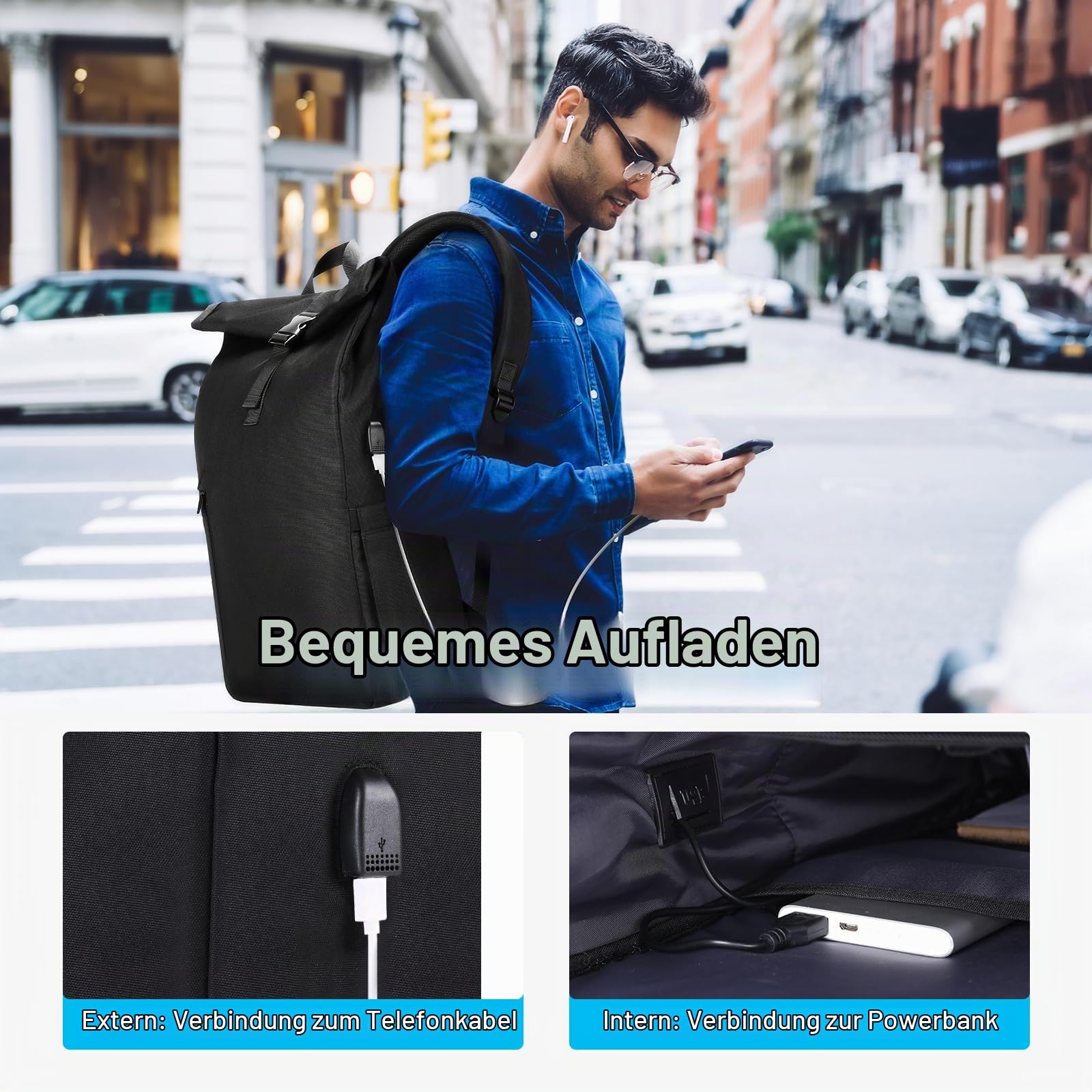 HOMIEE Rolltop Rucksack Herren Damen Groß Wasserdichter Laptop Rucksäcke 17.3 Zoll 30L Casual Rollrucksack Daypack Reiserucksack Handgepäck Flugzeug für Arbeit Reisen Radfahren Uni Travel Business