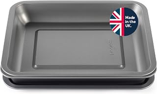 Progress 3-delars bakplåt och rostset – 31 cm ugnsbrickor, non-stick beläggning, stapelbar, diskmaskinssäker, lätt att rengöra, tillverkad i Storbritannien, hållbart, lätt kolstål, 5 års garanti