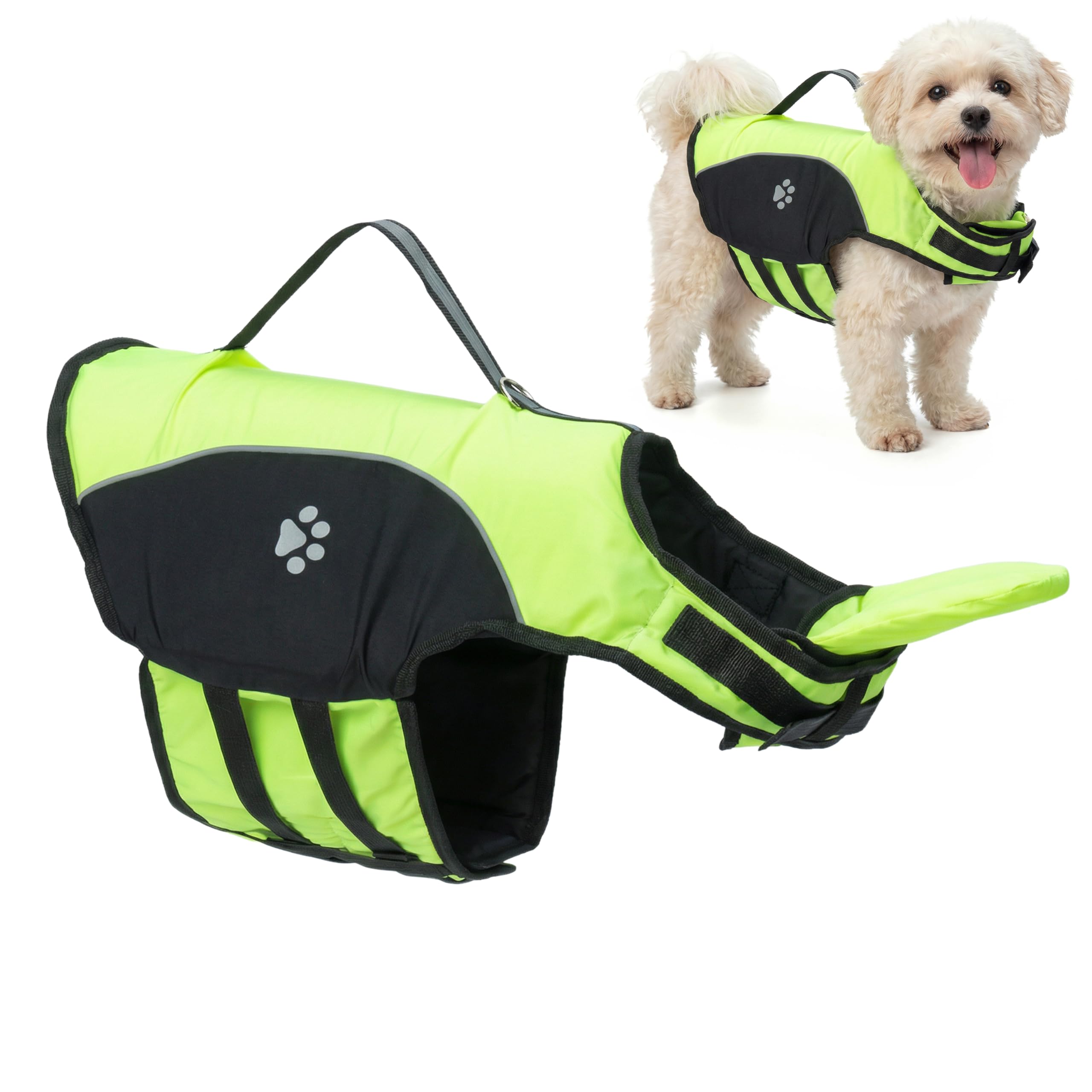 Wood Homing Dog Life Jacket High Visibility - Adjustable Dog Lifesaver Vest for Swimming Boating with Chin Float Rescue Handle Reflective Front Float Pet Swimsuit Ripstop Buoyancy Aid for Doggy (M)