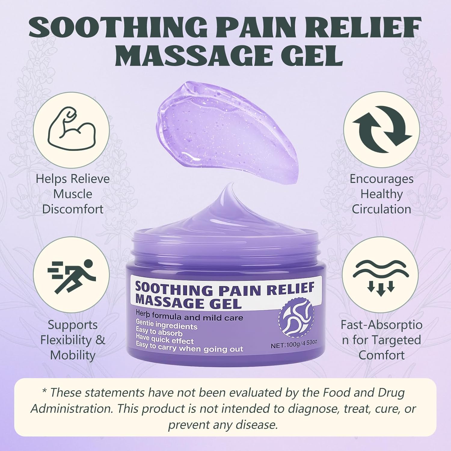 Soothing Massage Gel (100g) - Joint Relief Purple Gel, Natural Ingredients Soothing Relief Cream, Fast-Absorbing Jointgel Cream for Soothing Joint, Shoulder, Knee, Back, Lumbar & Muscle Stiffness - Image 3