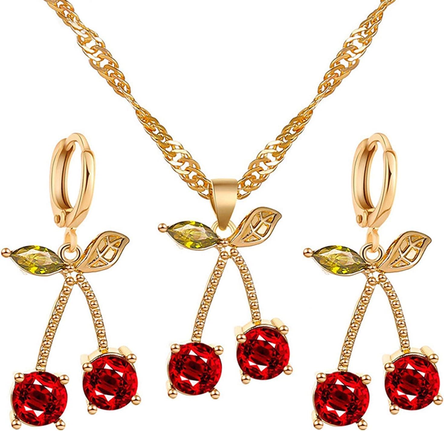 necklace earrings cherry Exquisite Sweet Women Faux Ruby jewelry set for Wedding, jewelry necklace for Women Fashion Processed