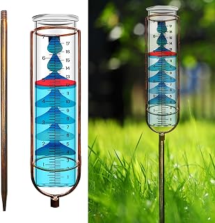 HUAQMDE Rain Guage Outdoor,Rain Guage with Metal Frame,Detachable Rain Gauge for Yard with Stake Best Rated, Rain Gauges for Outdoor, Garden,Patio,Lawn, Backyard(Brass)