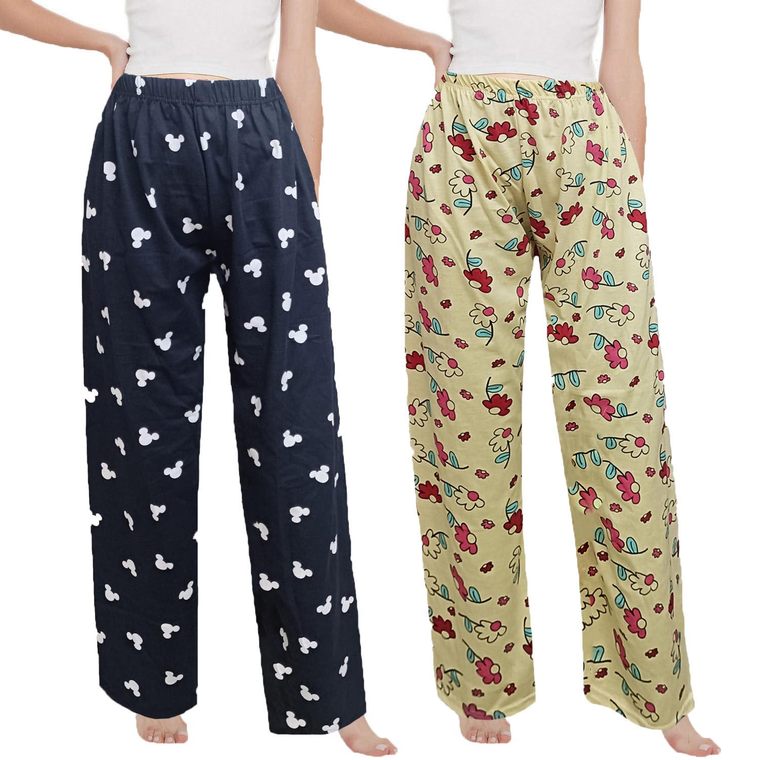 Womens Pajama Pants Wide Leg Sleepwear Casual Loose Lounge Pant PJ Bottoms Pack of 2 (Colour/Prints May Vary)-image-41