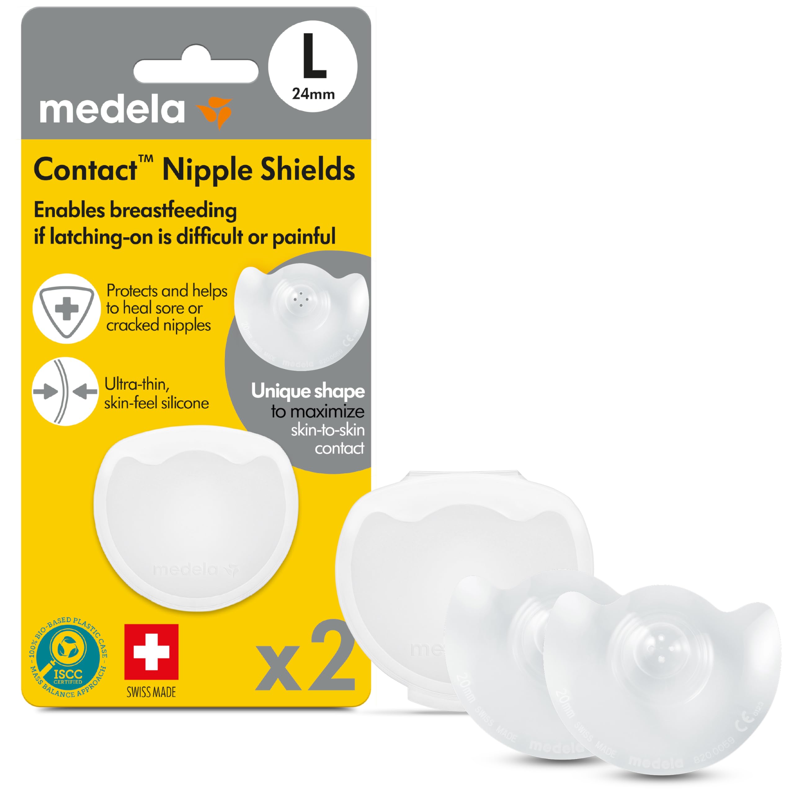 Protector de pezón de contacto para lactancia materna, protector de pezones mediano de 0.945 in, para dificultades de pestillo o pezones planos o invertidos, 2 unidades con estuche de
