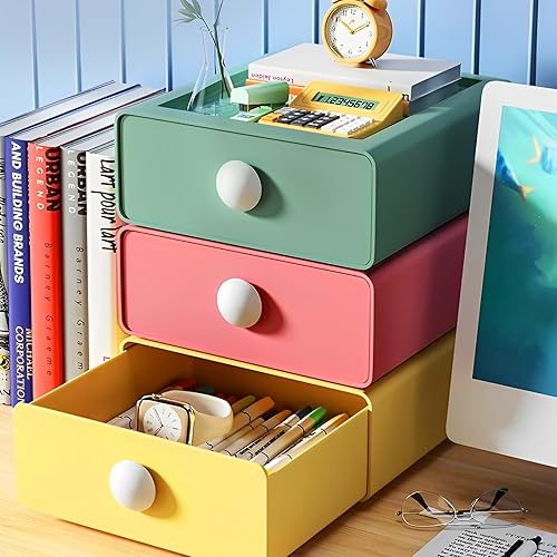 Miniatura 8 de RETON 4 cajones de almacenamiento de escritorio, organizador de escritorio apilable con cajones, caja de almacenamiento de escritorio de gran