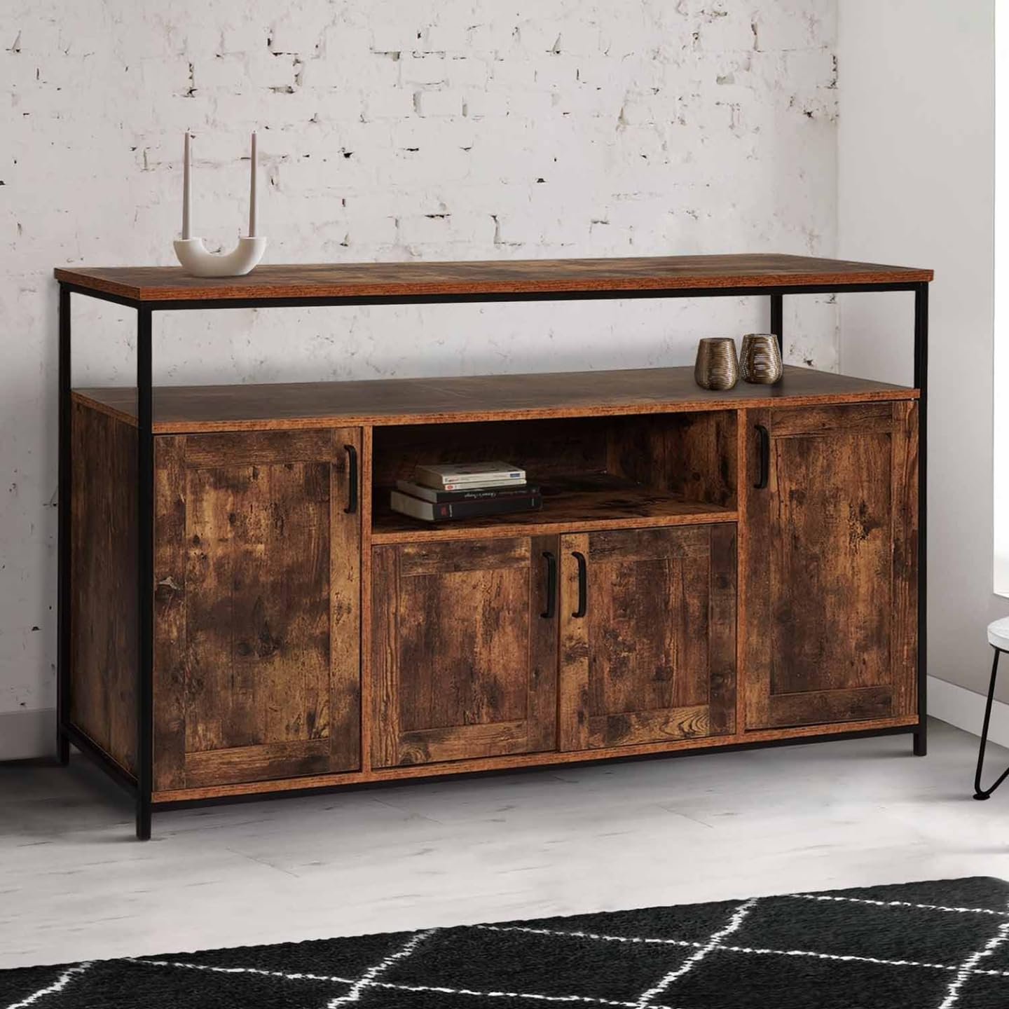 IDMarket Dayton - Aparador (140 cm), diseño industrial | Con 4 puertas con nicho
