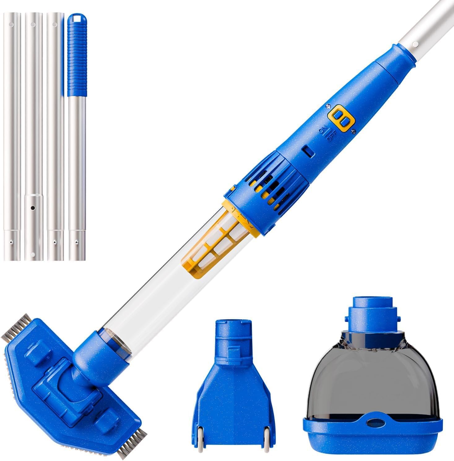 Cordless Pool Vacuum with Strong Suction, Rechargeable Handheld Pool Vacuum Cleaner for Above Ground Pool,Spas, Hot Tub,and Pond with 60 Mins Working Time