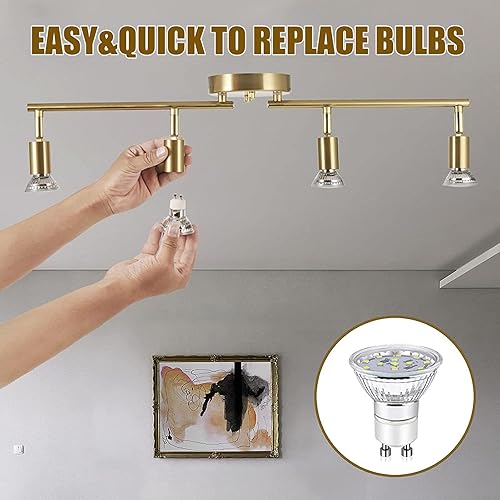 Miniatura 5 de Kit de iluminación LED de 4 luces, luces de techo doradas de 4 vías, cabezales de luz giratorios flexibles, accesorios de luz plegables para riel,