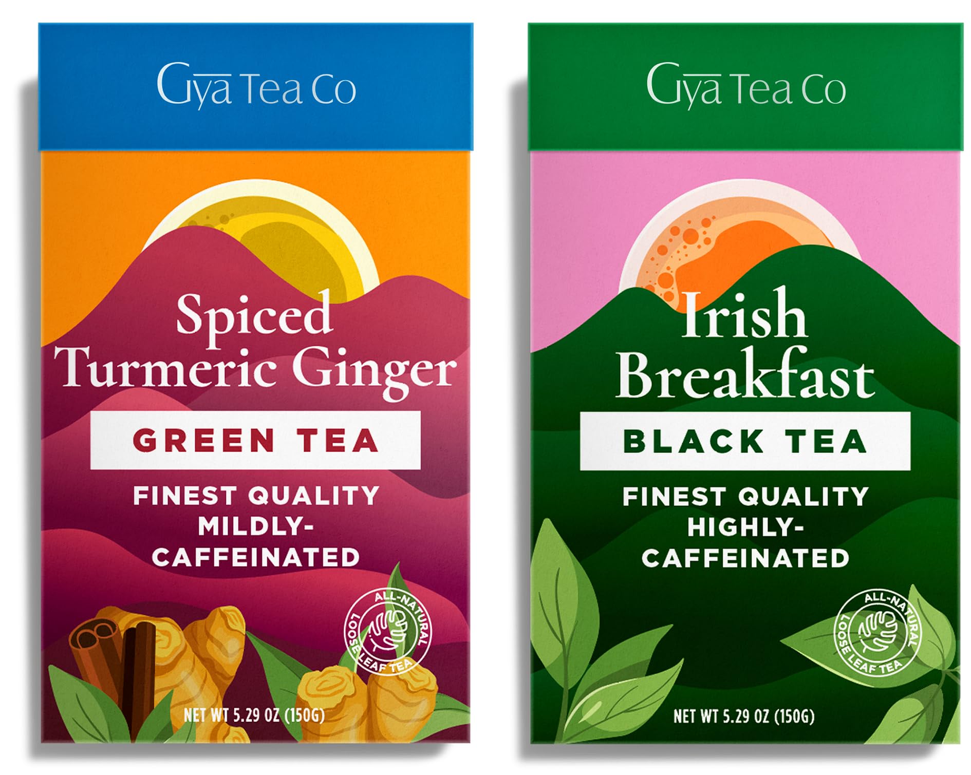 Gya Tea Co Spiced Turmeric Ginger Green Tea & Irish Breakfast Black Tea Set - Natural Loose Leaf Tea with No Artificial Ingredients - Brew As Hot Or Iced Tea