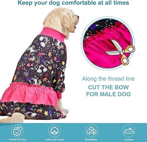 Miniatura 3 de LovinPet Pijama para perros de raza grande, para el cuidado de heridasrecuperación poscirugía para perros grandes, estampado negro de unicornio y