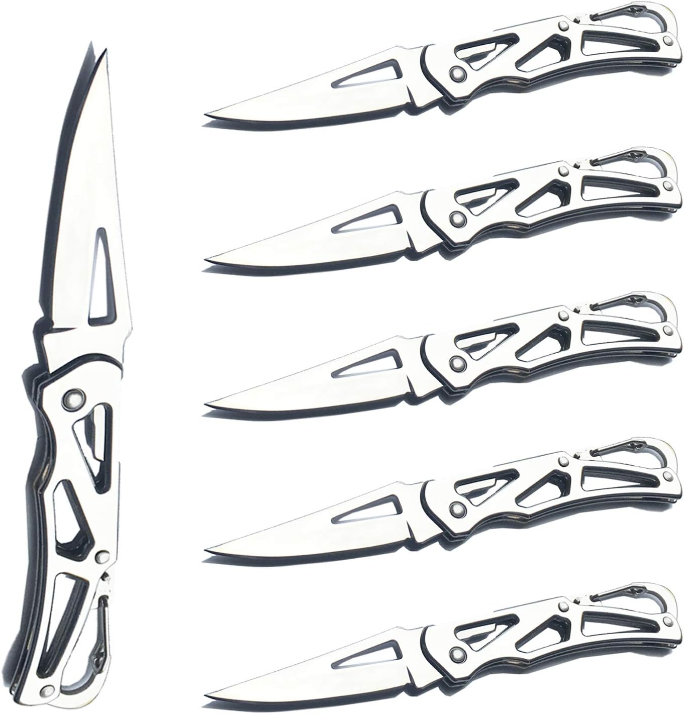 6 Pack Stainless Steel Manual Opening Folding Pocket Knife With Key Ring, Compact EDC Tool for Outdoor Survival
