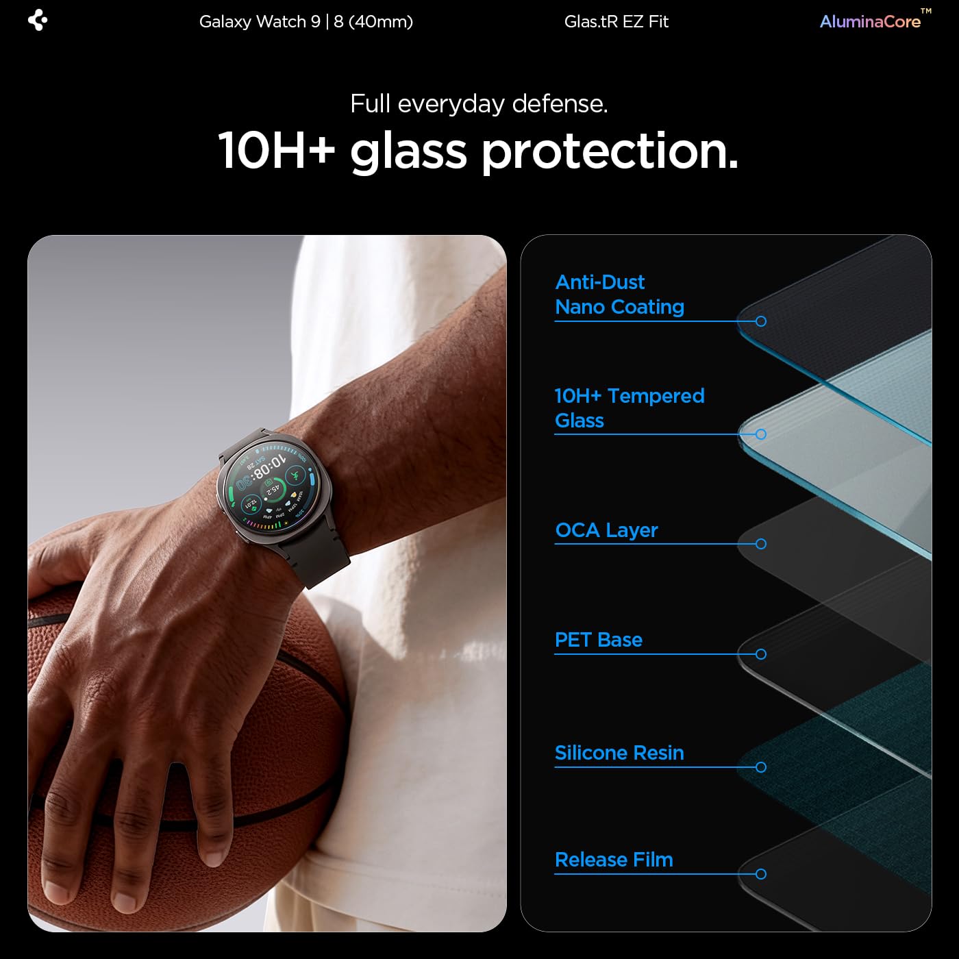 Spigen EZ Fit Tempered Glass for Galaxy Watch 9/8 (40mm) [2P] — Amazon image 4