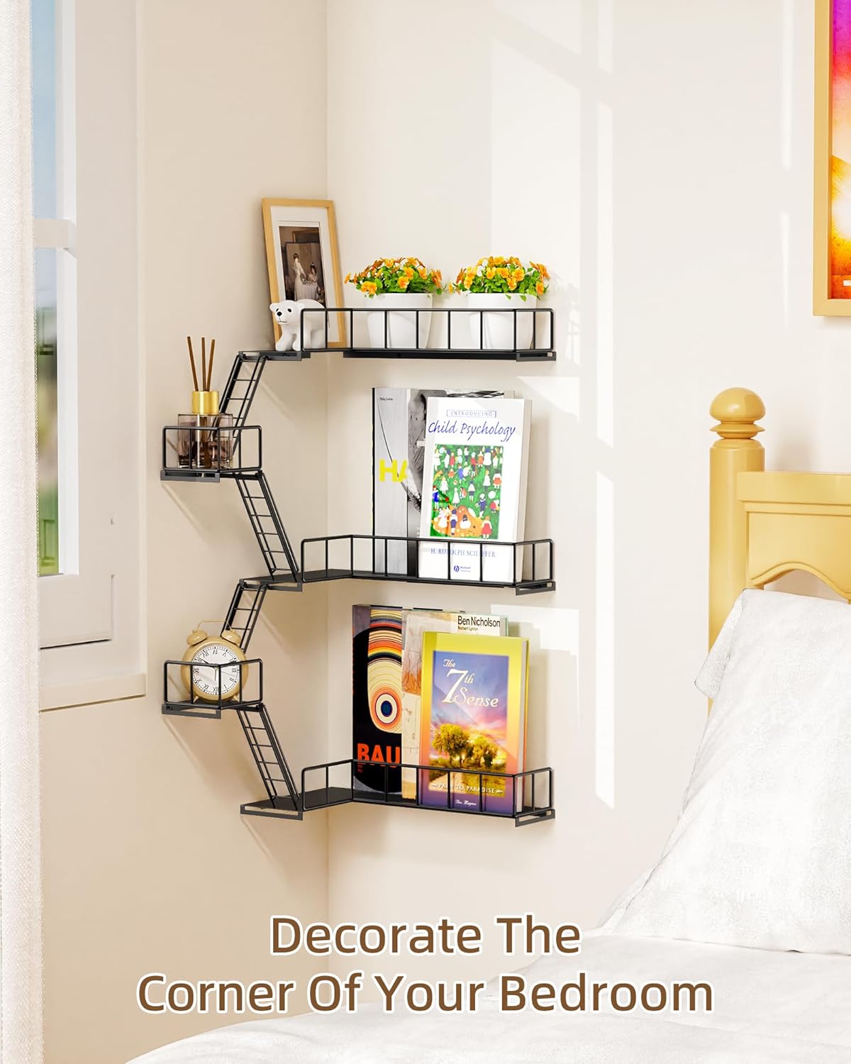 Fire Escape Wall Shelf, Modern City Style Corner Wall Ladder Shelves, Metal Action Figures Display Floating Shelf, New York Decorative Shelf for Bedroom, Living Room & Home Decor (3-Tier)