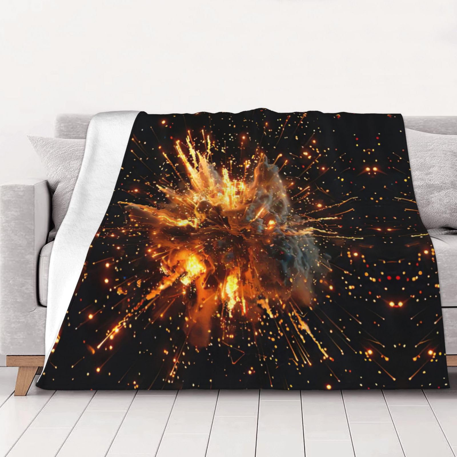 Gewichtete Explosionsfeuerwerk-3D-Decke, 76,2 x 101,6 cm, weiches Flanell, wendbar, gemütlich, extra warm, Decke für Bett, Couch