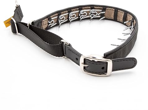 Keeper Collar Hidden Prong with Leather Strap Adjustable Hidden Pinch Collar, Heavy Duty Chrome, 200 lb Clasp, Made in America 22, Black