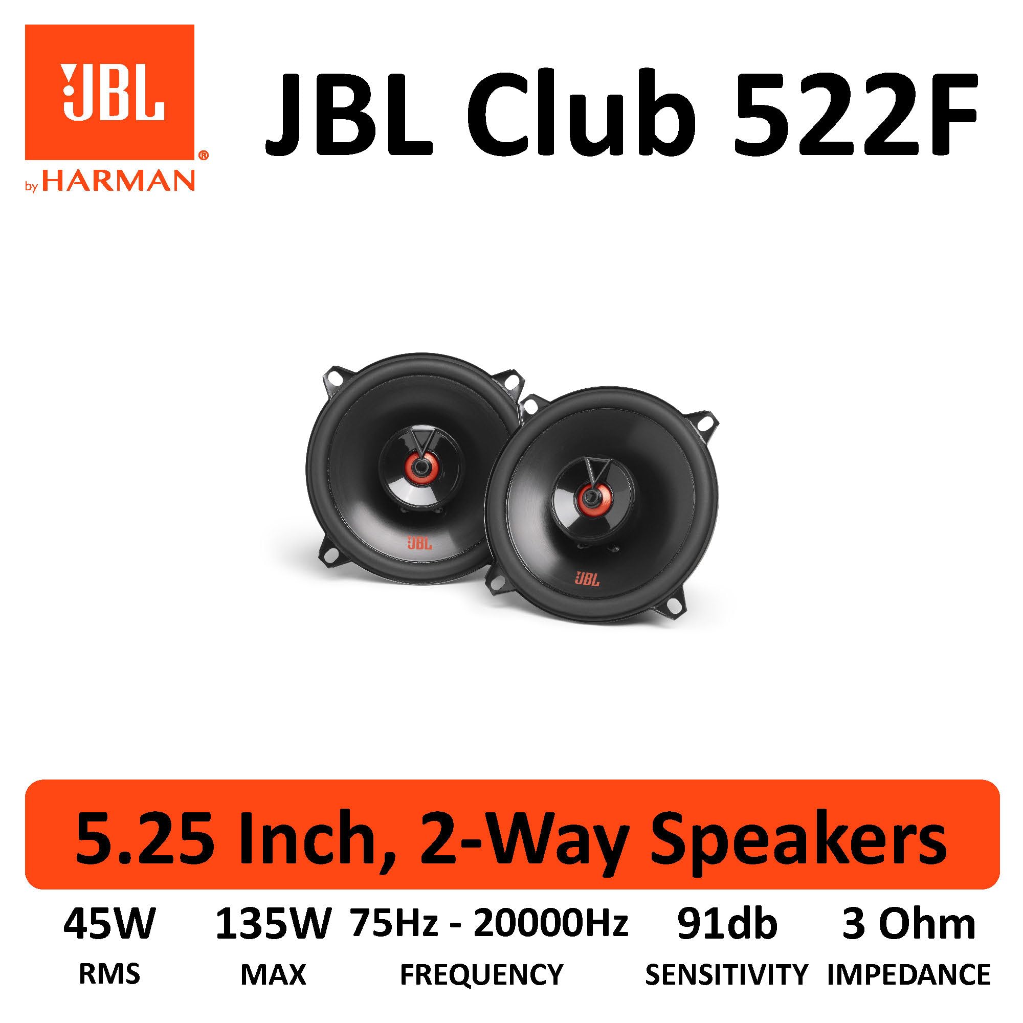 JBL Club 522f 13 cm 2-drożny uniwersalny głośnik samochodowy 135 watów