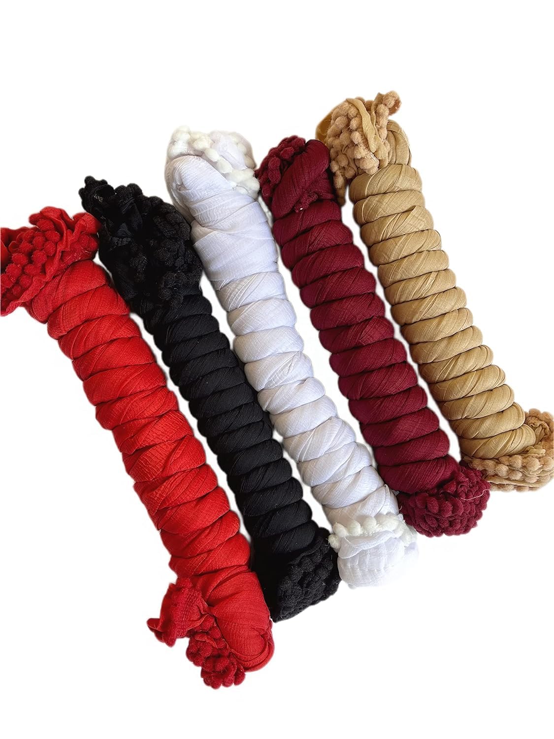nakoda creation Cotton Blend Solid Dupatta For Women,Pack of 5_Pompom 5-White,Beige,Maroon,Black,Red-picture-50