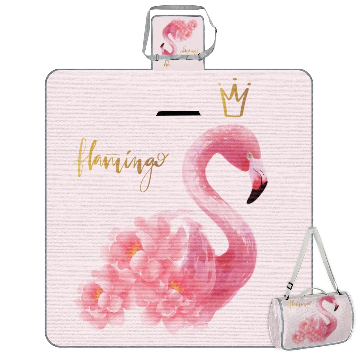 Shimoshe Picnic Blankets 57”x 59”, Crown Flamingo Waterproof Sandproof Picnic Mat Lightweight Foldable Beach Blanket for Camping Park Grass Beach Outdoor Blanket