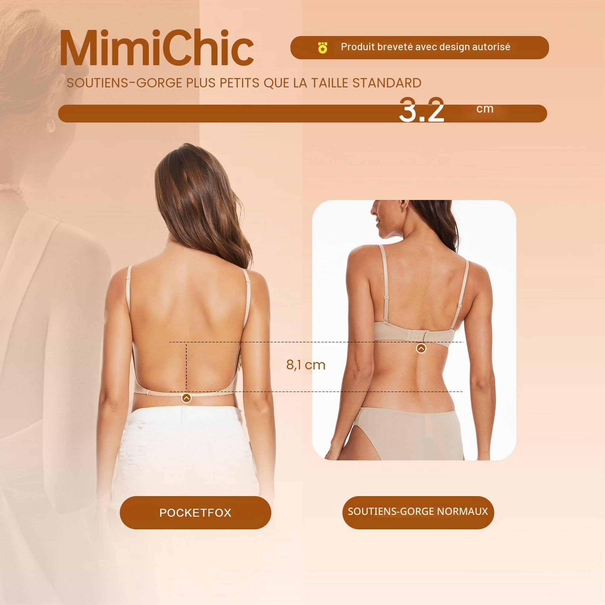Soutien Gorge Dos Nu-Invisible V Profond Multiples et Transparent Convertibles Soutien Gorge sans Coutures à Léger Rembourrage
