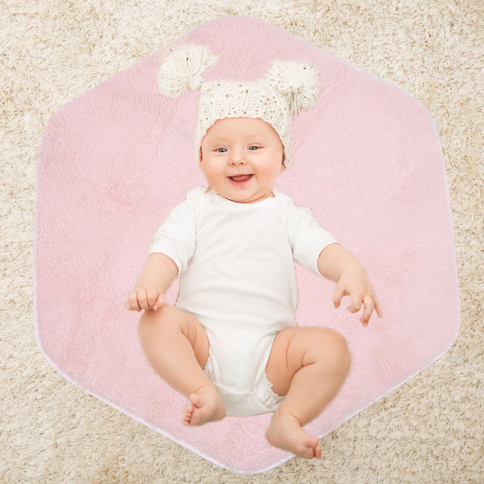 Homoyoyo Tappeto Gioco Esagonale Rosa in Peluche per Cameretta Bambini | Tappetino Morbido per Gioco a Terra, Superficie Soffice e Fluffy, Adatto a Dormitorio e Nursery