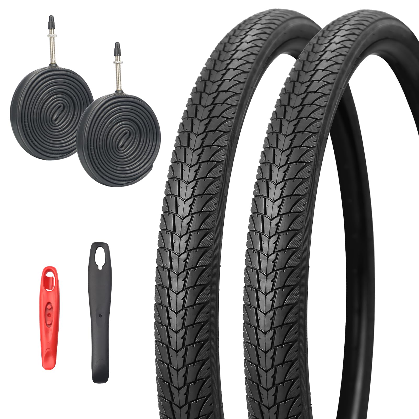 MEGHNA Set di pneumatici per bicicletta, 700 x 38 C/700 x 40 C, con camera d'aria FV 48 mm + 2 leve per pneumatici, 29 pollici, 30 PSI