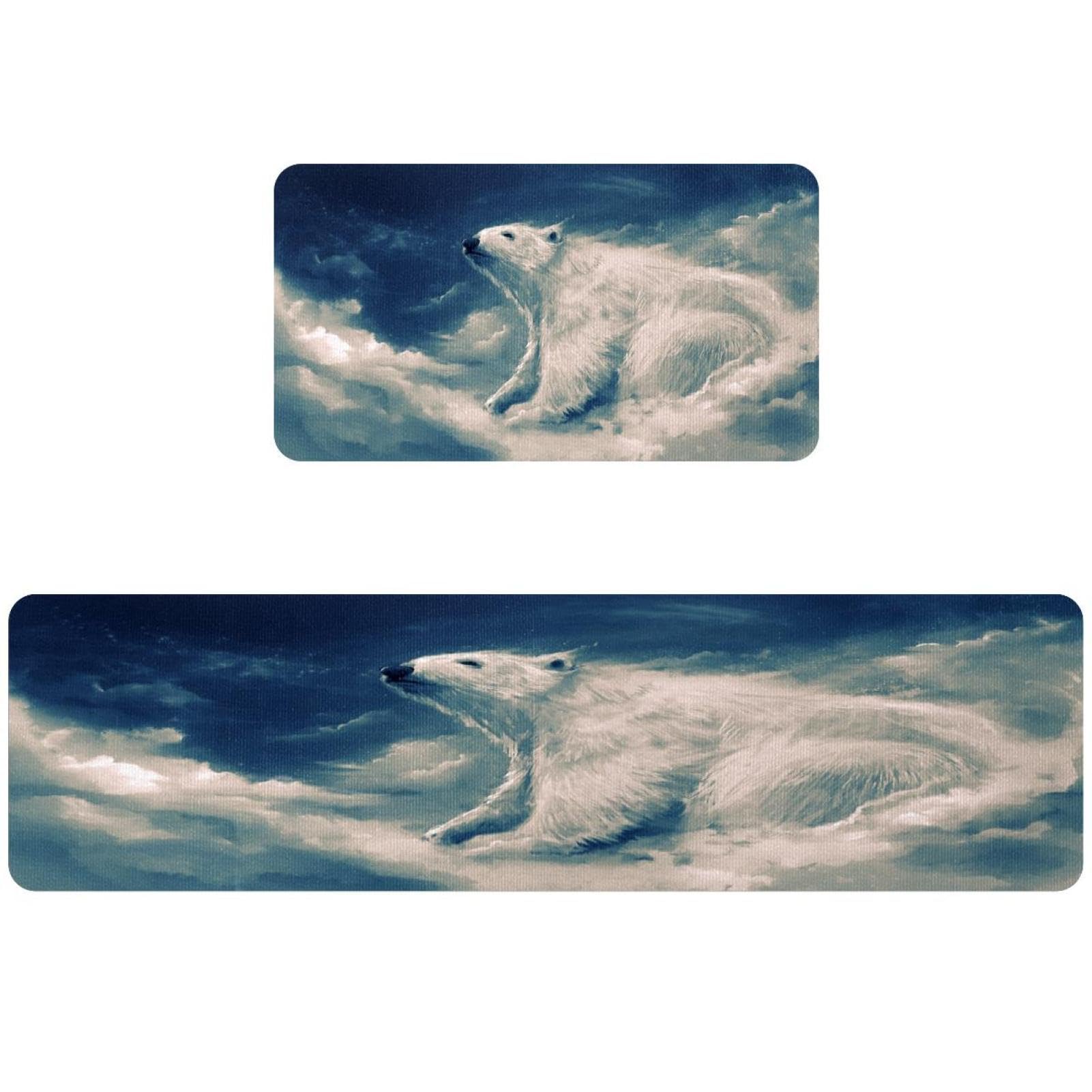 Tapis de cuisine antidérapants lot de 2 lavables motif ours polaire sur nuages