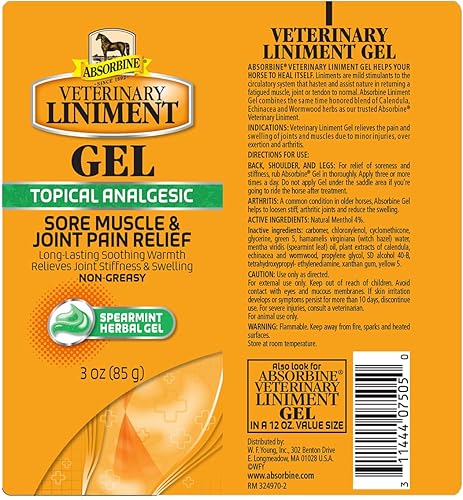 Miniatura 8 de Absorbine Gel de linimento veterinario, tratamiento analgésico de mentol tópico para dolor muscular, articulaciones y artritis, botella de 12 onzas,