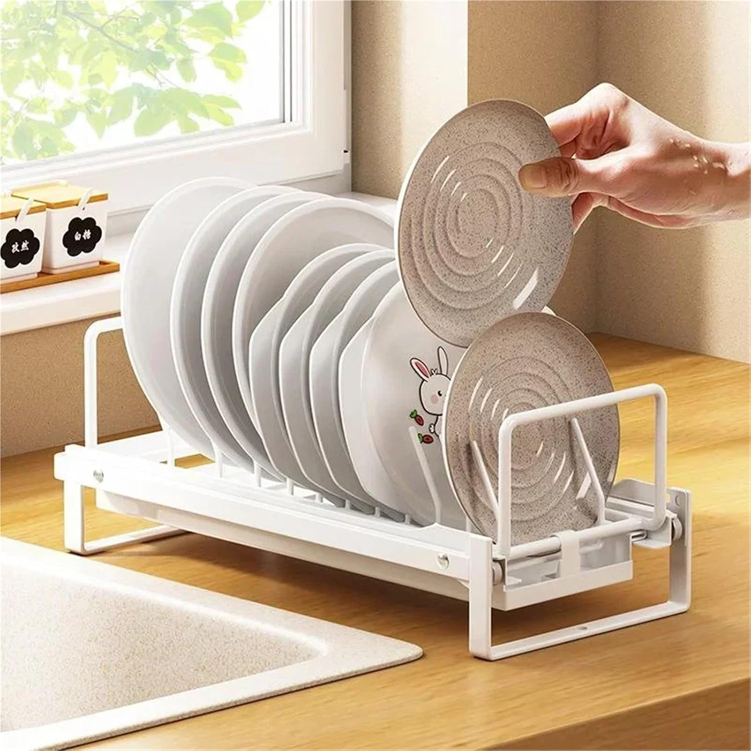Kitchen Storage Rack Stainless Steel Dish Drainer Storage Shelf Household Sink Dishwashing Rack Organizer Tools(Light yellow)