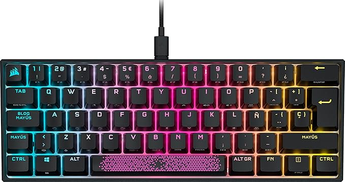 Corsair K65 RGB Mini 60% Teclado Mecánico para Juegos - Teclas de Policarbonato - Interruptores de Teclas Cherry MX Red - Compatible con iCUE - Disposición QWERTY ES - Negro