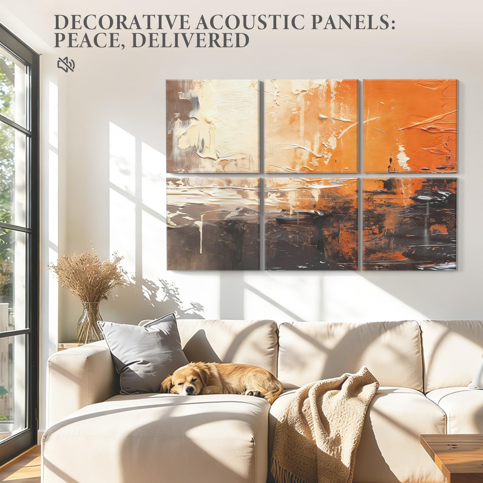 JBER Paneles acústicos de arte, paquete de 6 pinturas de pared grandes autoadhesivas para decoración de pared, paneles de absorción de sonido para estudio de grabación, sala de estar, baño, 180 x 120