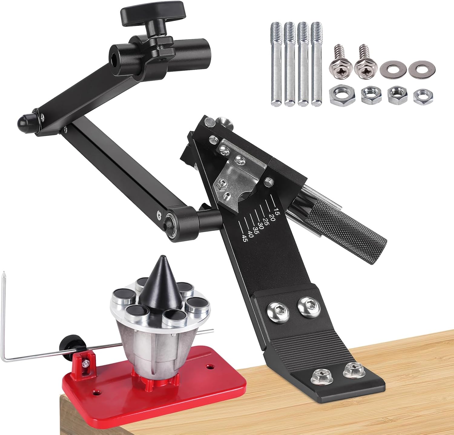 New Upgrade Large Size Lawn Mower Blade Sharpener & Balancer, 15°-45° Adjustable Frame with Ball Bearing Manufacture Handle and High Precision Magnetic Blade Balancer for Many Types of Blade