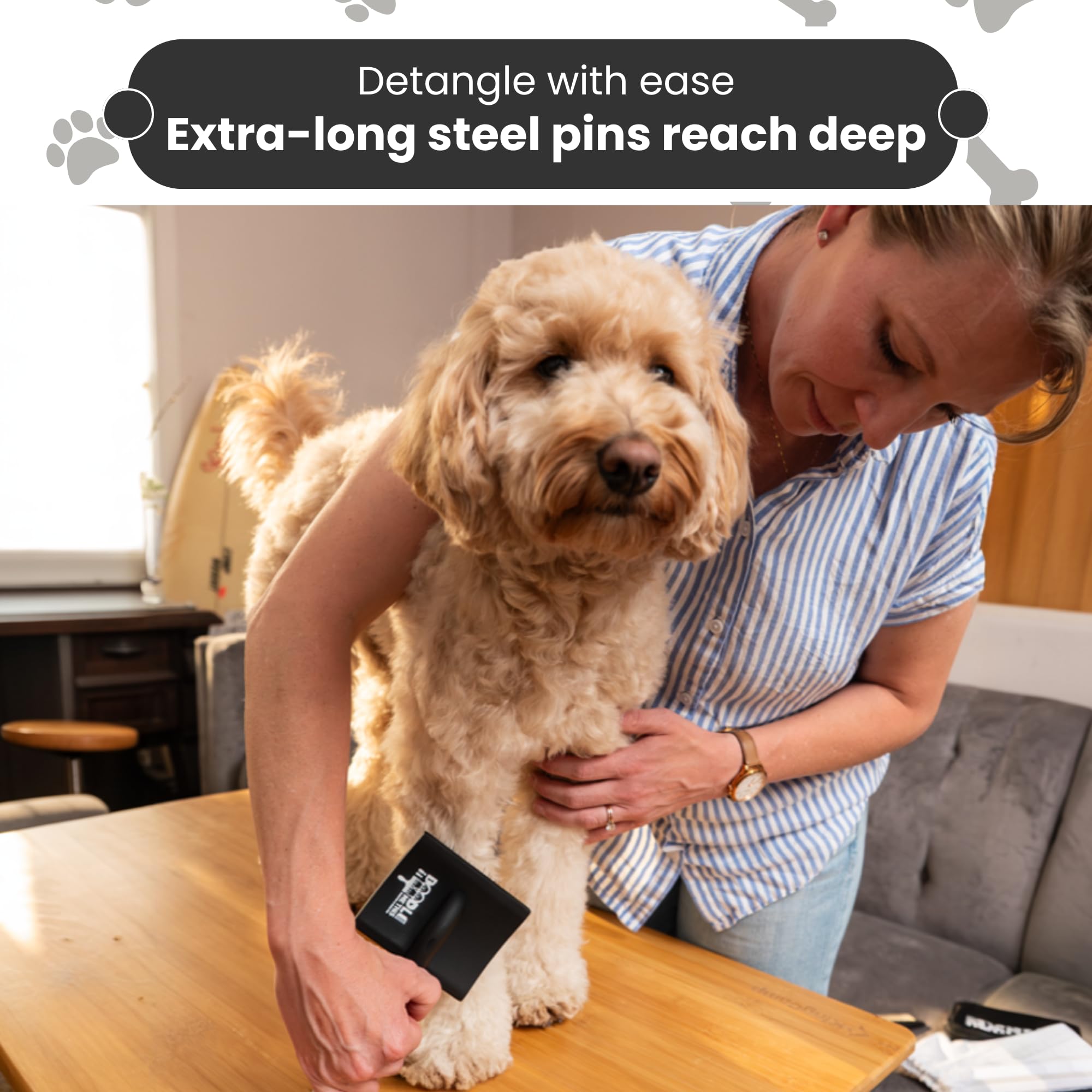 Doodle Me This Dog Slicker Brush para caniches, garabatos, un cepillo grande para perros, un cepillo para perros pequeños, cepillo de madera de pin largo, perfecto para desenredar y desenredar, aseo