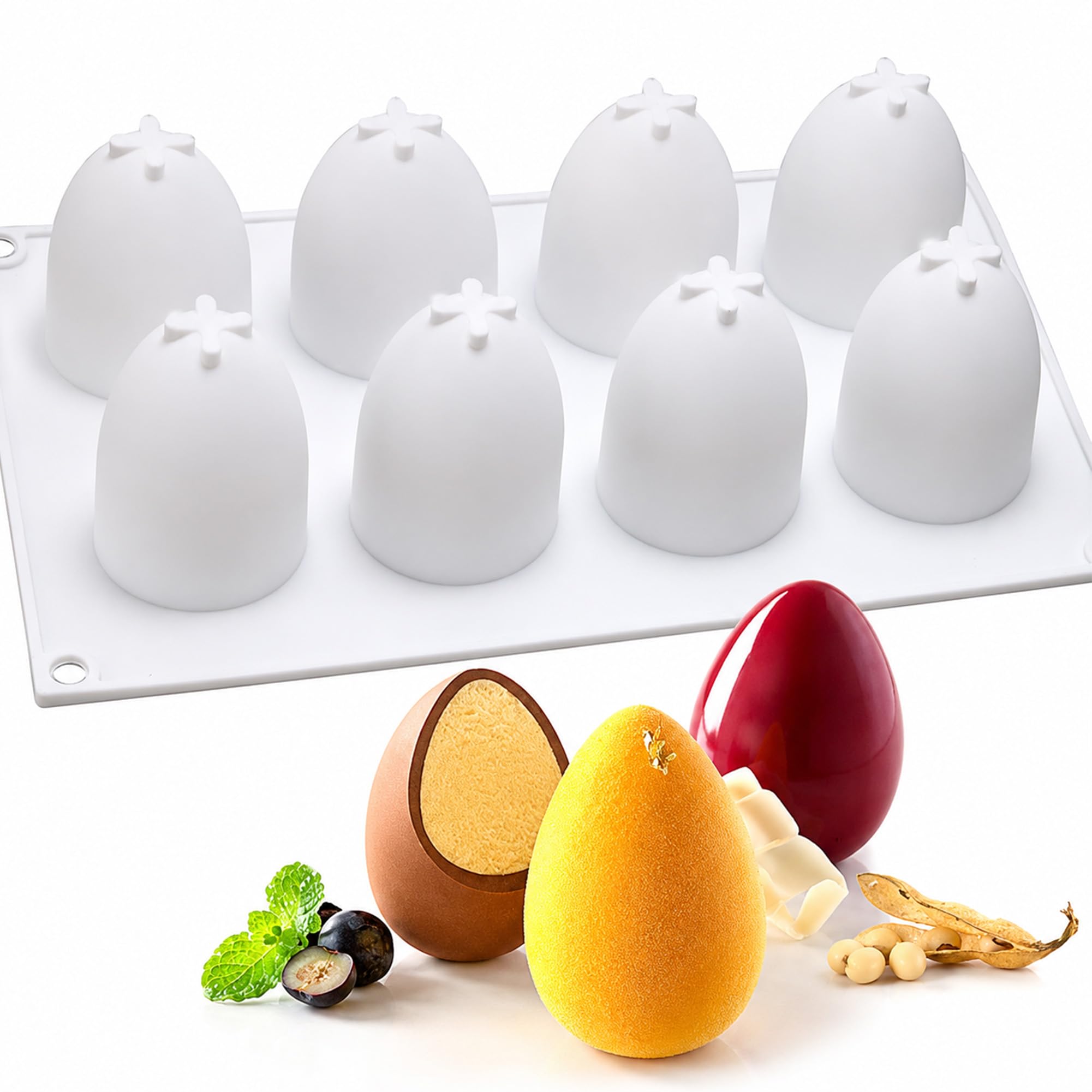 OCPO KITCHEN Silikonform Ei Kerzen, Ostereier-Silikonform zum Backen von Schokolade, Ostereiern, Mousse, Kuchen, Gelee, Käsekuchen, Eis, Dessert, Kuchendekorationsform (8 Mulden)
