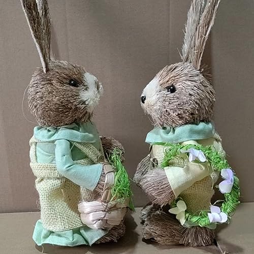 Miniatura 2 de OJDXDY 2 figuras de estatua de conejo de Pascua decoraciones de conejo de Pascua de 14 pulgadas para el hogar divertido conejo de Pascua de sisal